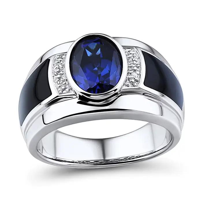 Bague ovale en argent Sterling 925 pour hommes, accessoires de fiançailles, cristal Cool, océan bleu, réglable, cadeau de bijoux, tendance
