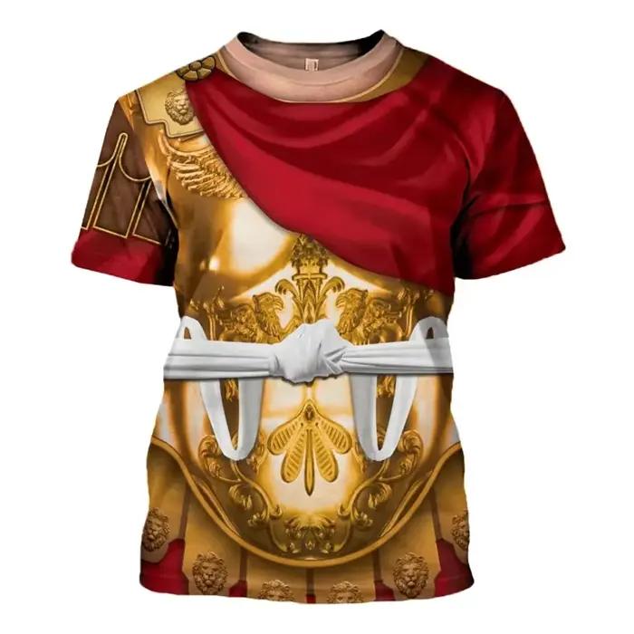 T-Shirt de rue rétro médiéval, Empire romain, chevalier, Cosplay, graphique 3D, vêtements pour hommes, décontracté, manches courtes, Streetwear