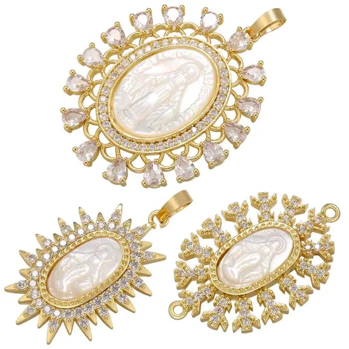 Breloques chrétiennes Vierge Marie en laiton plaqué or pour femmes, accessoires de bijoux pour colliers faits main DIY : VD1184