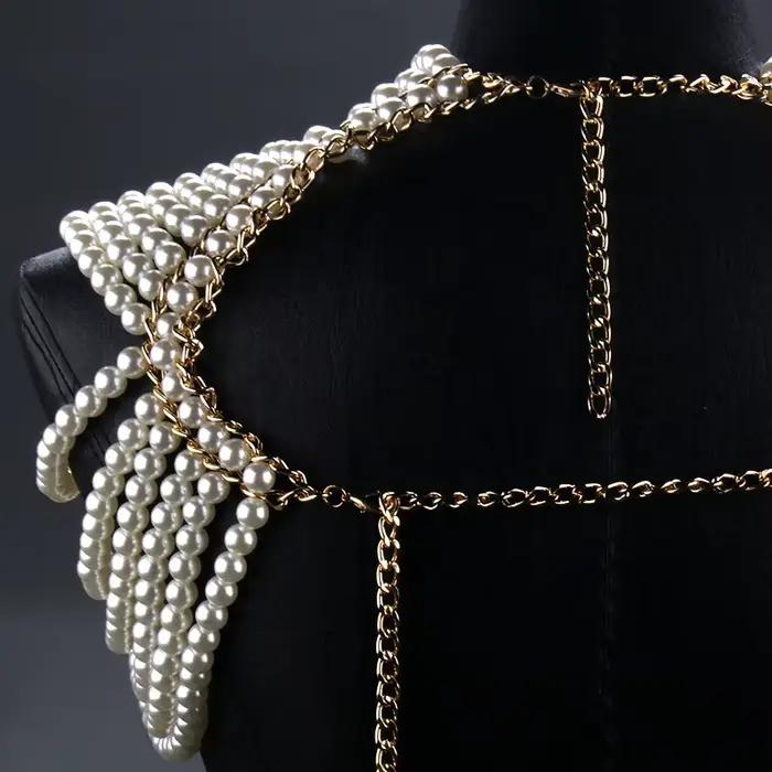 Collier de perles multicouches fait à la main, style Boho Chic, chaîne d'épaule, accessoire châle personnalisé, accessoire élégant perlé