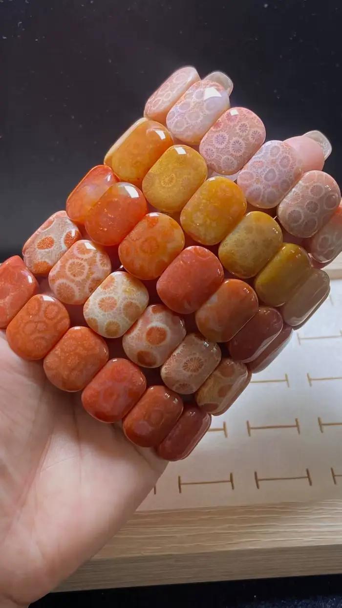 Bracelet en jaspe fossile de corail naturel, véritable perle de pierre de chrysanthème semi-précieuse, bijoux en pierres précieuses, vente en gros, 1 pièces