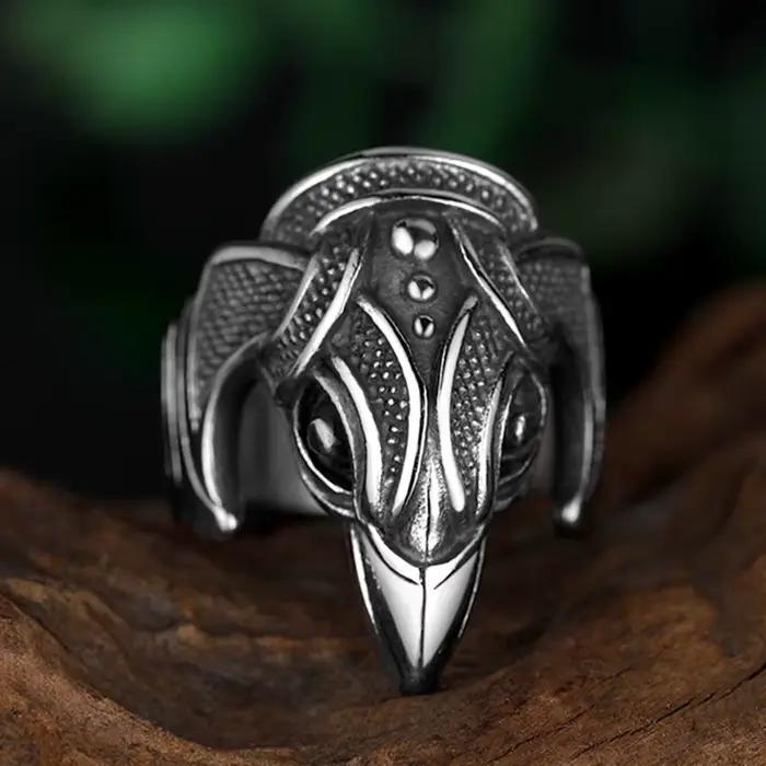 Viking hommes deux corbeaux entrelacés bague mythologie nordique couleur argent corbeau Odin anneaux en acier