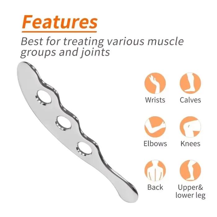 Outil de massage Guasha en acier inoxydable, grattoir musculaire pour tissus mous, thérapie fongique pour le dos, les jambes, les bras, initié