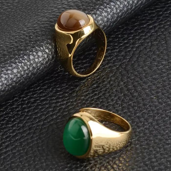 Bague en acier inoxydable avec pierre d'opale pour hommes et femmes, matiques vintage rétro, vente en gros d'usine, nouveau, 2022