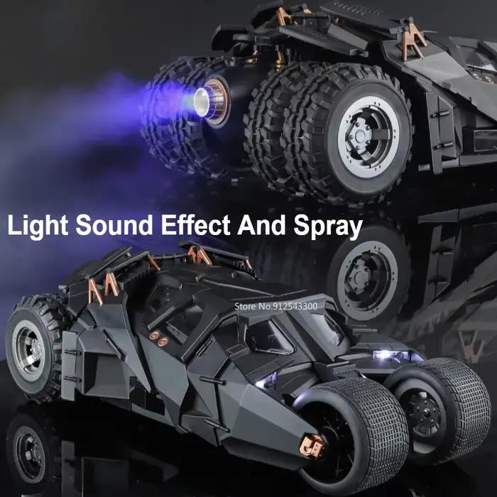 Modèle de voiture Batmobile à grande échelle, jouet, le chevalier noir, trilogie, son, lumière, pulvérisation market, alliage, modèles de véhicules, ornements, cadeaux, 1:18