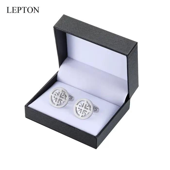 Lepton – boutons de manchette ronds en acier inoxydable pour hommes, couleur argent, cadeau de mariage, marié, Business