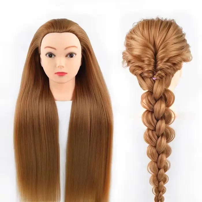 Tête d'entraînement avec cheveux colorés, cheveux synthétiques très longs de 80cm pour tressage, coiffure, tête de poupée, mannequin