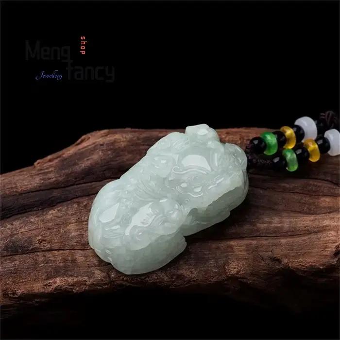Pendentif en jadéite Ruyi Pixiu naturel du Myanmar, graveur exquis, mascottes, meilleure vente, bijoux fins à la mode, cadeau de vacances