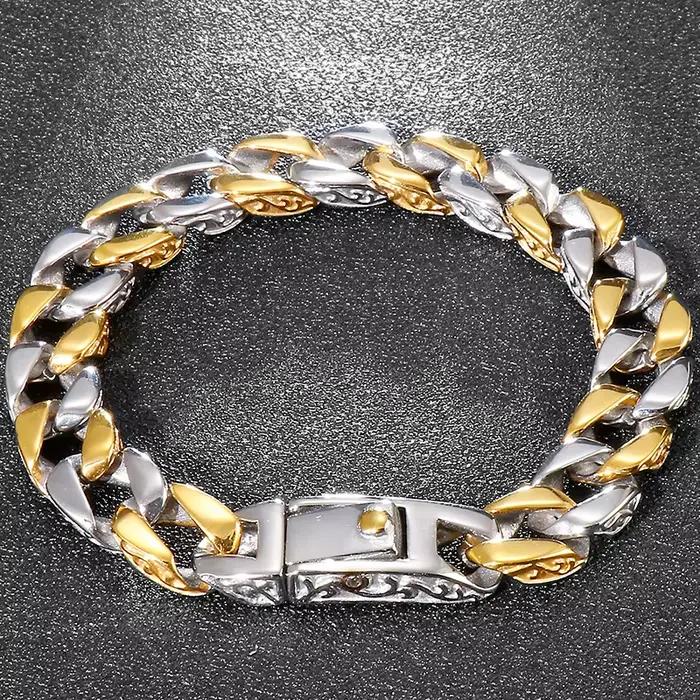 Bracelet de luxe en acier inoxydable couleur or pour homme, largeur 12 mm, chaîne de poignet homme, bracelet homme, bijoux pour petit ami, cadeaux