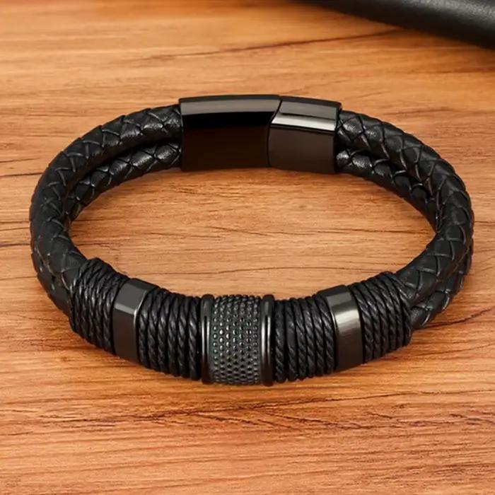 Bracelets en cuir tressé vintage pour hommes, bracelets classiques en acier inoxydable, bracelets punk, bijoux pour poignet, cadeaux pour hommes K-
