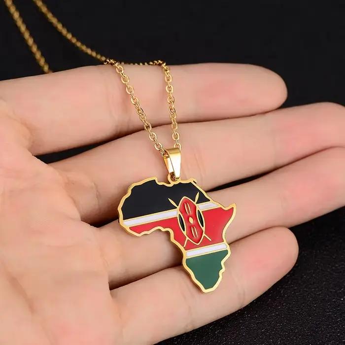 Collier pendentif drapeau carte de l'afrique, couleur or, acier inoxydable, Ghana, Nigeria, Congo, somalie, Angola, Liberia, bijoux africains, cadeau