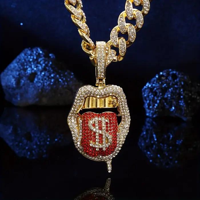 Chaîne Ice Out avec pendentif Dollar, 18 pouces (45 cm), style Cuban Punk, bijoux pour homme et femme, collier en zircon avec éléments Hip Hop, idéal pour un cadeau