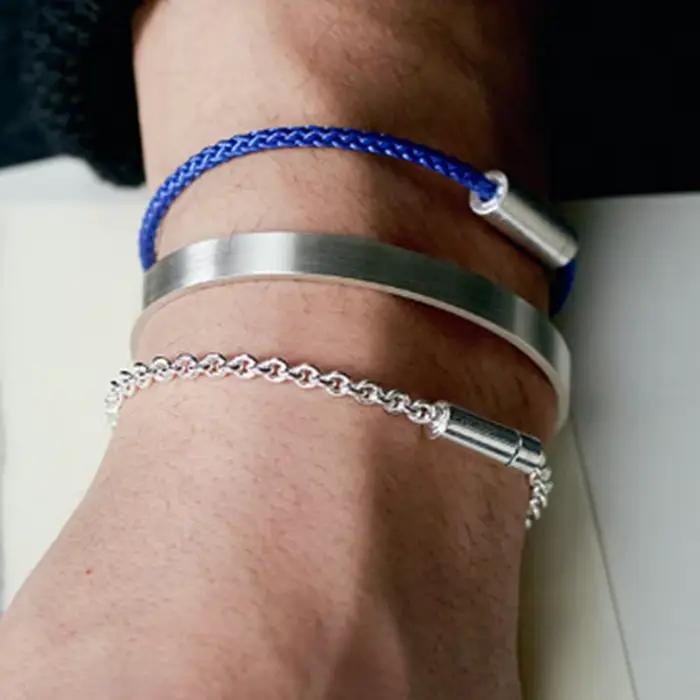 Bracelet homme en argent sterling 925 brossé/doré, bijou élégant et luxueux, plaqué or 18 carats, un cadeau parfait pour elle.