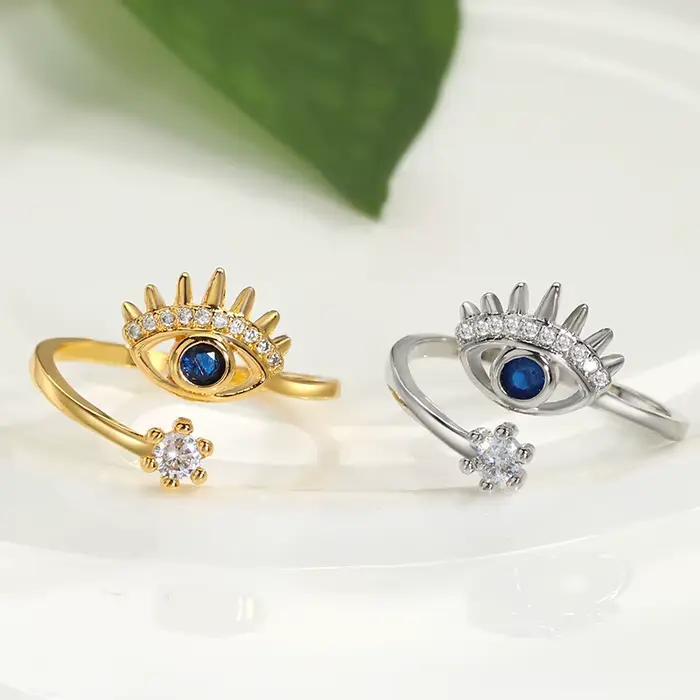 YILUOCD – bague en Zircon cubique pour femmes, anneau mauvais œil de dinde, plaqué or 18 carats, anneau ouvert réglable, amulette, bijoux islamiques, cadeau