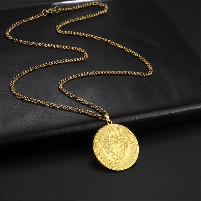 Collier Rond en Acier Inoxydable pour Homme, Pendentif Rond en Or, JoChoker, Bijoux de Collier, Cadeaux pour Garçons, Vente en Gros