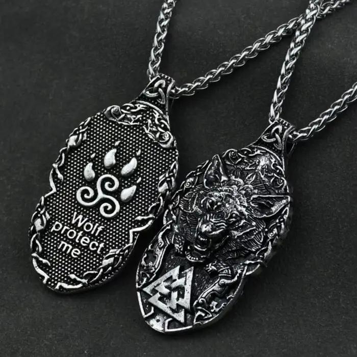Collier pour homme avec symboles Triskelion, Valknut, tête de loup, amulette Viking Odin, talisman de protection, bijoux.