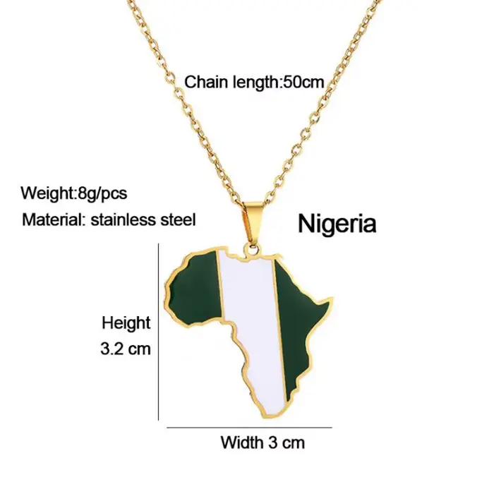 Collier pendentif drapeau carte de l'afrique, couleur or, acier inoxydable, Ghana, Nigeria, Congo, somalie, Angola, Liberia, bijoux africains, cadeau
