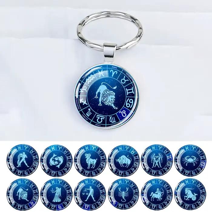Porte-clés en métal signe du zodiaque, 12 constellations, Lion, Vierge, Vèbre, Scorpion, Sagitchlore, pendentif us, porte-clés, cadeaux, mode