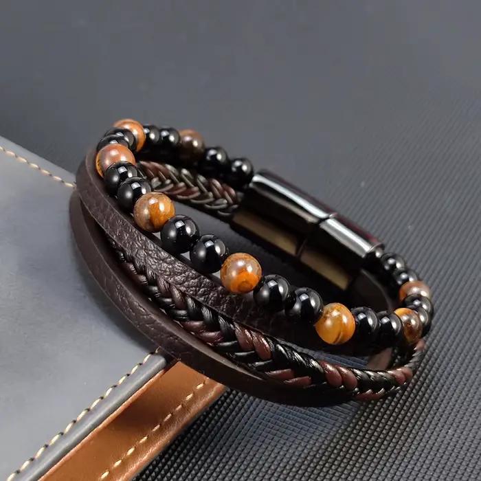Bracelet en pierre d'oeil de tigre pour hommes