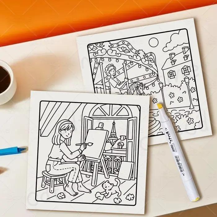 GIRL IN PARIS Livre de coloriage à motifs audacieux pour adultes Livre de dessin mignon Cadeau parfait pour fête et anniversaire ﻿