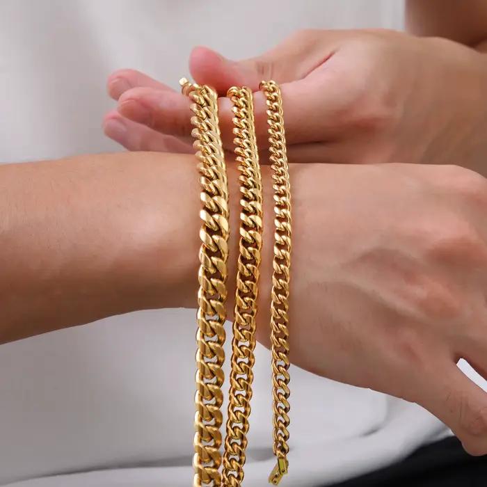 Bracelets à chaîne cubaine couleur or pour hommes, bracelet à maillons de chaîne en acier inoxydable 6/8/10/12MM, cadeau de bijoux Hip Hop décontracté pour hommes