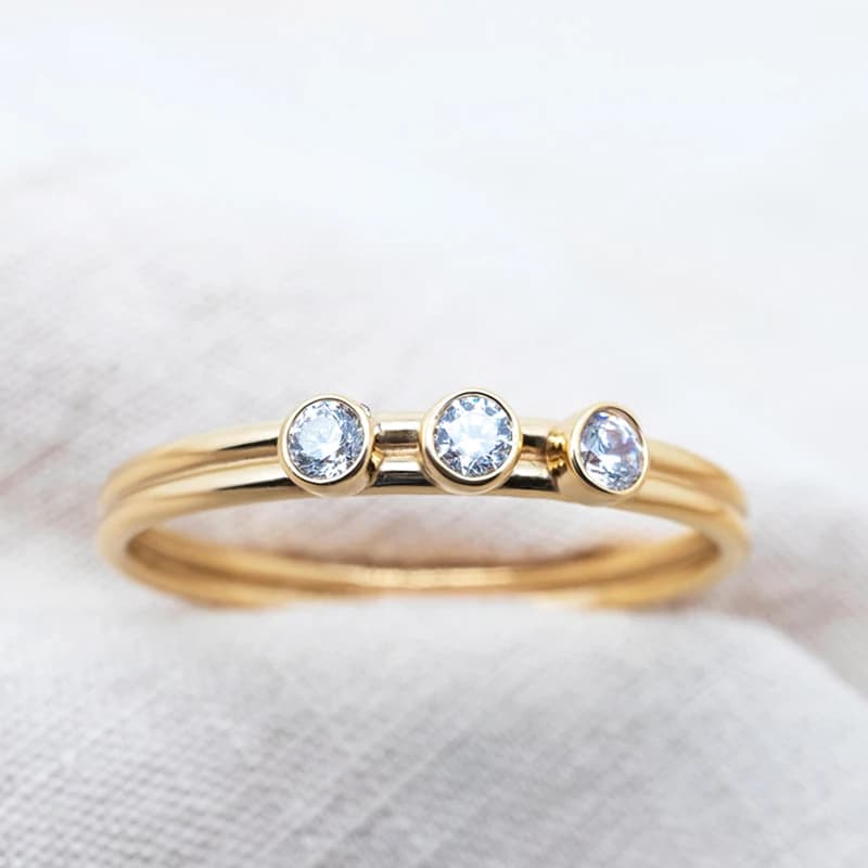 Bague triple diamant remplie d'or 14 carats pour femme, minimalisme, cubique, contre-indiqué, bijoux