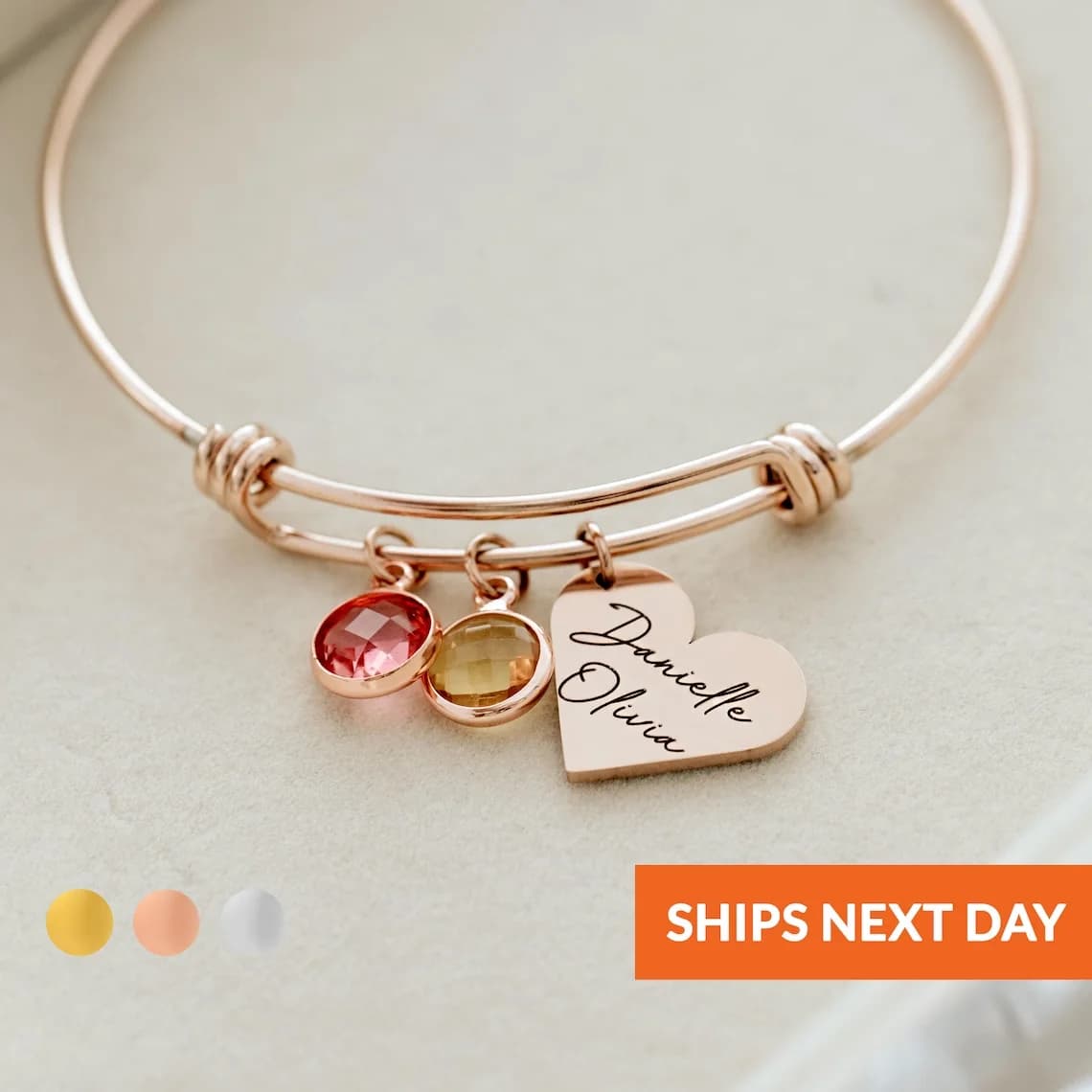 Bracelet personnalisé avec pierre de naissance, breloque en forme de cœur pour maman, noms de pierre