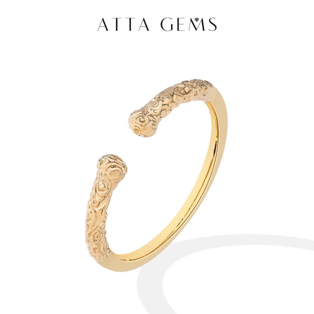 ATTAGEMS ‌ ‌ Cerceau doré ‌   Bague gravée en argent Sterling S925 plaqué or 18 carats pour femmes e