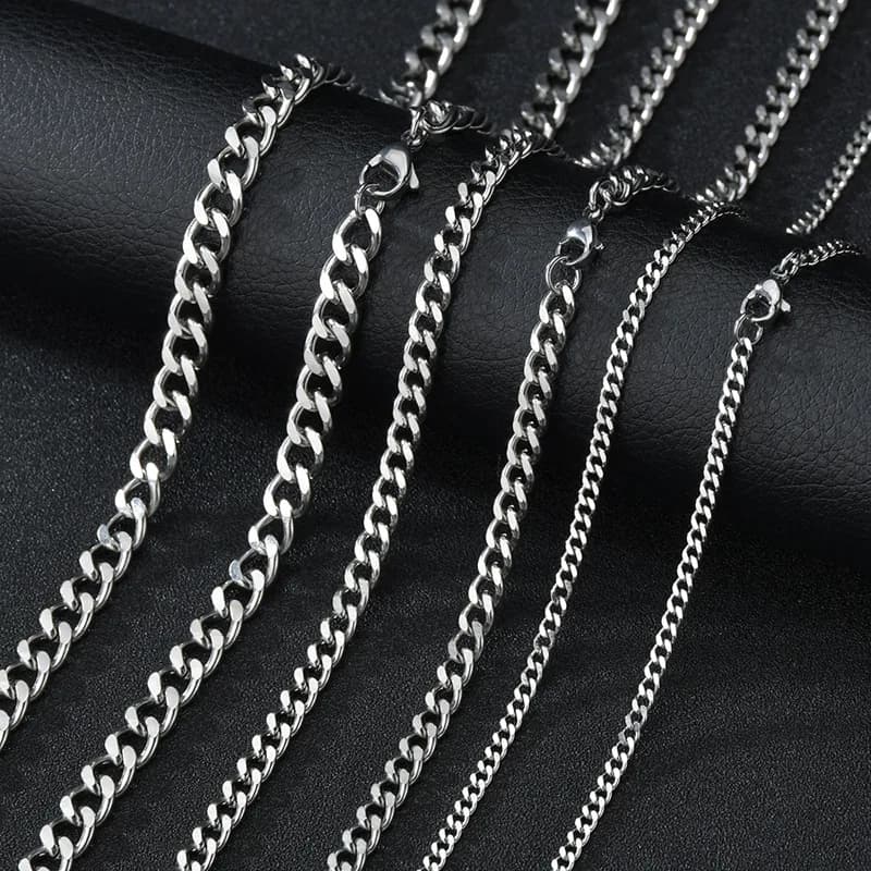 Collier chaîne de base en acier inoxydable pour hommes et femmes, bijoux en acier titane, chaîne cub