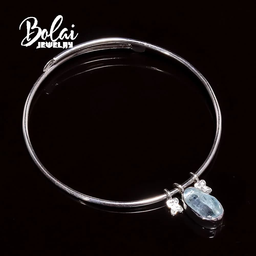 Bracelet aigue-marine naturel fait à la main, en argent sterling 925, design de niche simple, meille