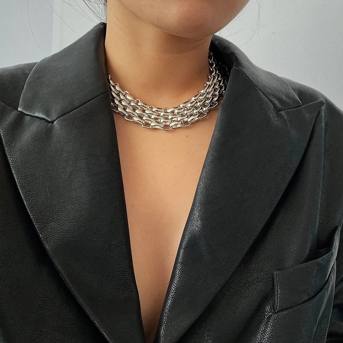 PuRui Punk grosse chaîne collier ras du cou pour les femmes Hip Hop couleur or collier superposé déc
