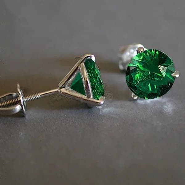 Boucle d'oreille grenat couleur argent Sterling 925 massif, émeraude naturelle et diamant blanc, pie