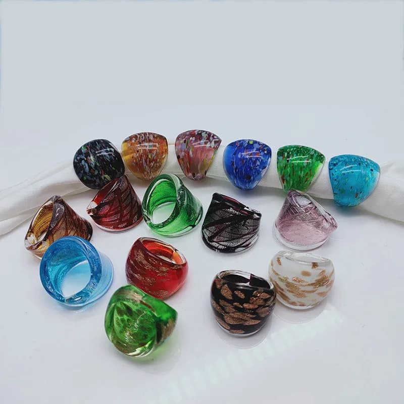 Bague mixte vintage en verre Mura, 16 pièces, unisexe, mode, breloque faite à la main, bijoux cadeau
