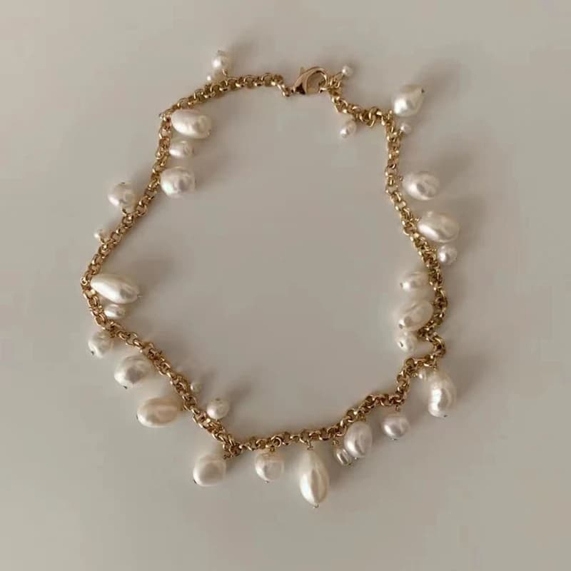 Bijoux faits à la main de style euraméricain, pendentif en perle naturelle, chaîne à breloques, pers