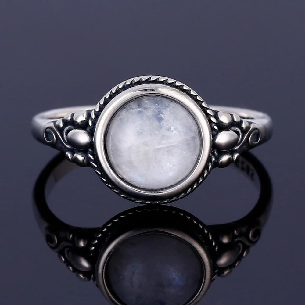 Bague ronde en argent S925 pour hommes et femmes, bijoux en pierre de lune naturelle de 8MM, Style b