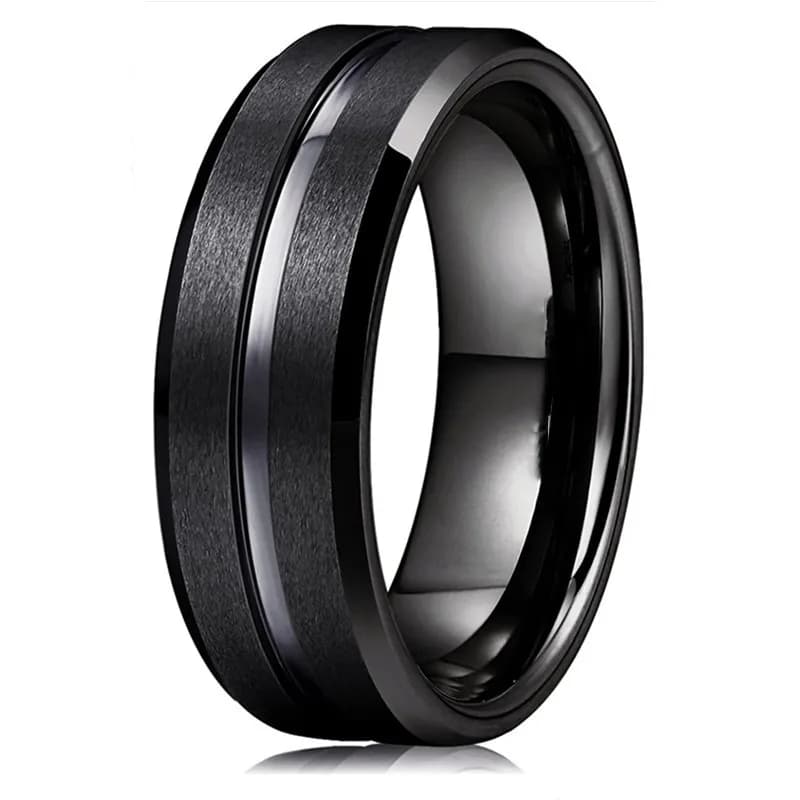 Bagues de mariage en tungstène noir pour hommes, 8mm, rainure noire, bord biseauté, bague de fiançai