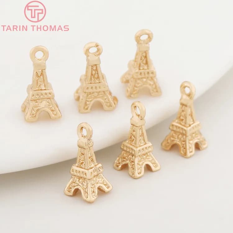 Breloques Tour Eiffel en Laiton Plaqué Or Champagne 24K, Accessoires Bijoux DIY, Haute Qualité, 5x10