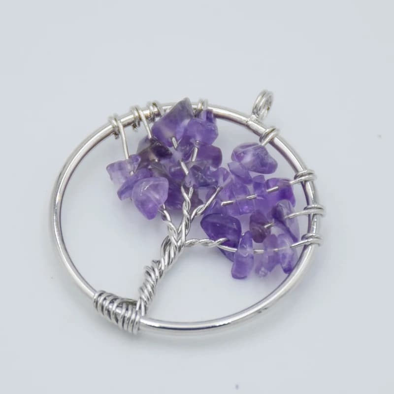 Collier pendentif arbre de vie pour femme, couleur argent, pierre précieuse naturelle, perles de cri