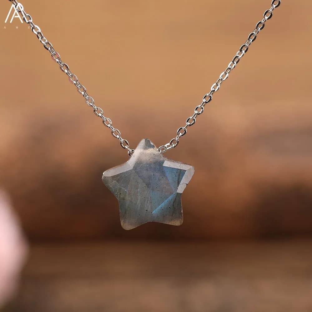 Collier avec pendentif étoile en pierre naturelle, style bohème, collier pour femme, colliers minima