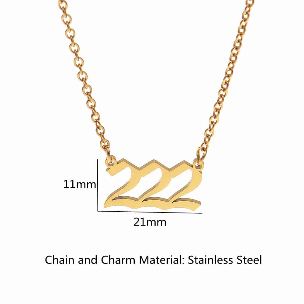 Collier en Acier Inoxydable avec Numéro d'Ange pour Femme, Bijoux Gothiques, 111, 222, 333, 444, 555