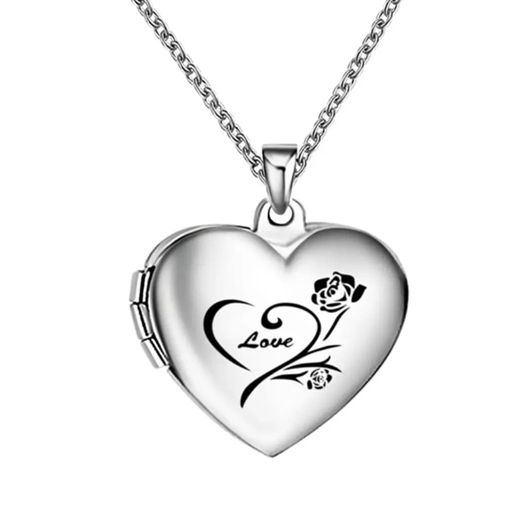 Collier médaillon avec images en forme de cœur, fleur de Rose, amour pour toujours, pendentif Photo 