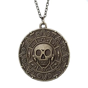 Collier Pirates des caraïbes, Jack Sparrow, pièce aztèque, pendentif médaillon, Johnny Depp, bijoux 