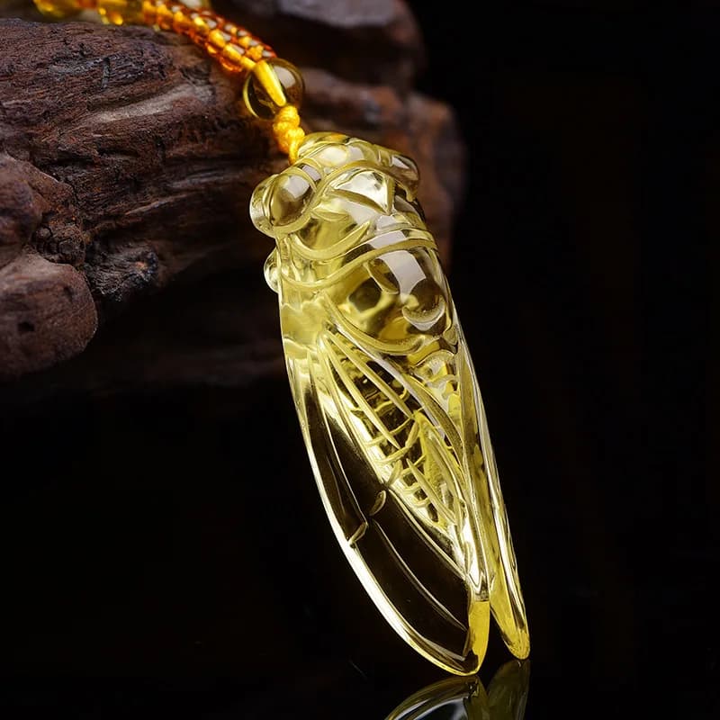 Pendentif en Jade cigale sculpté à la main en Citrine naturelle, bijoux Boutique de mode pour hommes