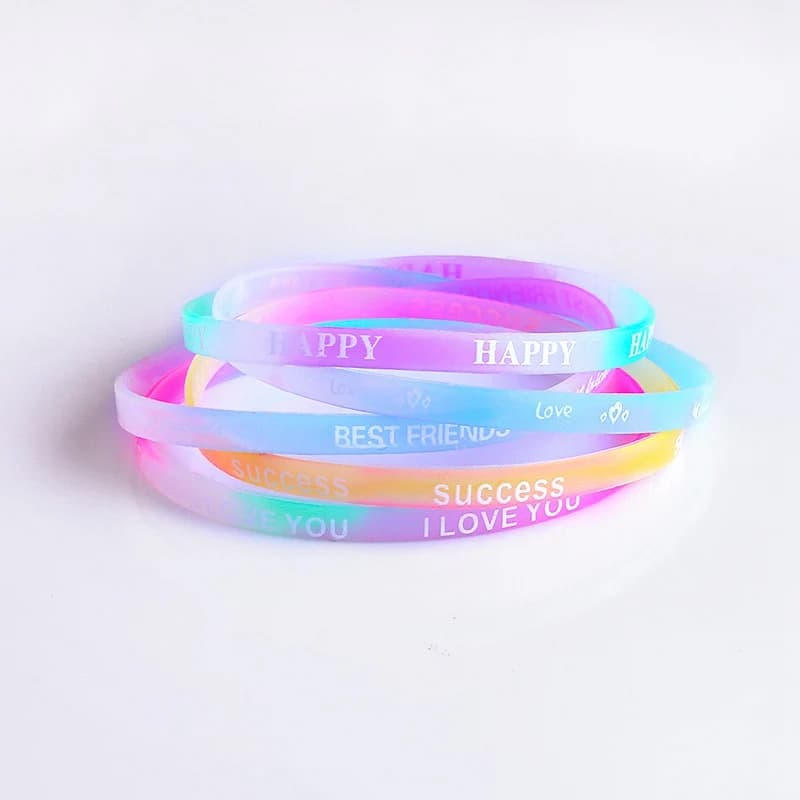 Bracelet lumineux en Silicone pour enfant, 10 pièces, lettres de couleur bonbon, mouvement, impressi
