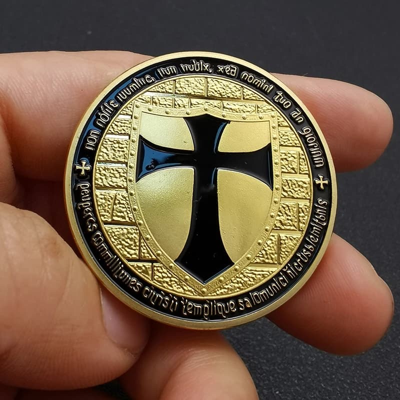 Pièce commémorative du Saint Bouclier, chevalier maçonnique, croix du templier, Christ, or, argent, 