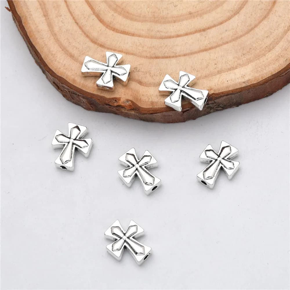 10 pièces 13*11mm couleur argent Antique croix alliage perles bijoux bricolage Bracelet fait à la ma