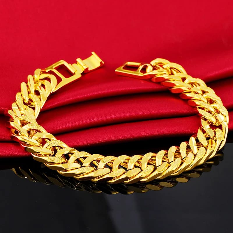 Bracelet Africain en Or Pur 24K pour Homme et Femme, Bijoux, 12mm