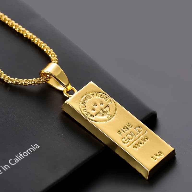 Plaqué or jaune Hip Hop barre d'or lingot pendentif collier chaînes collier pour femmes hommes amis 