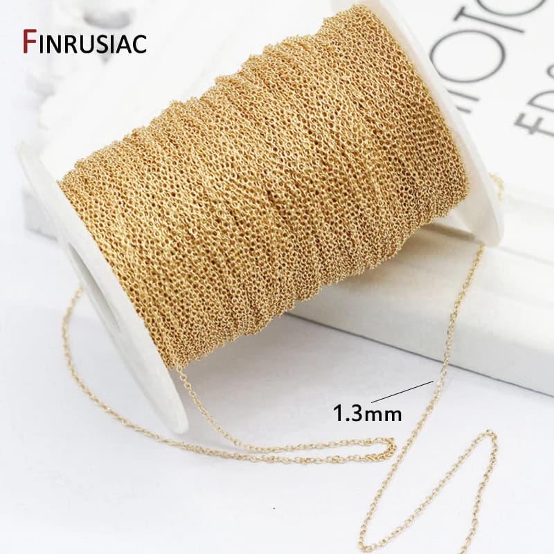 Chaîne fine plaquée or véritable 14K, 1.3mm, pour la fabrication de bijoux, vente en gros de chaînes