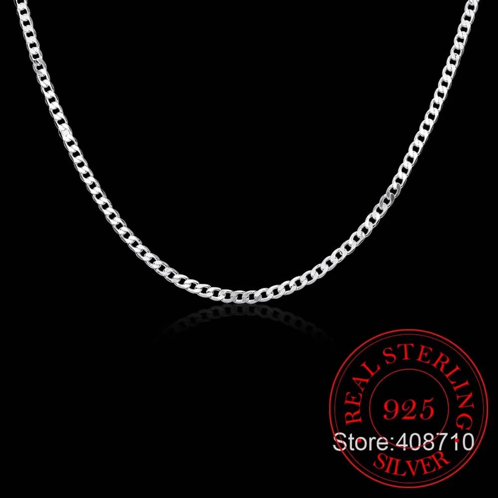 40 cm-75 cm 4mm 925 en argent Sterling côté bordure chaîne Collier ras du cou femmes filles bijoux C